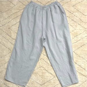 Flax Light Gray Linen Crop Flat Pants Size L